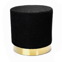 16650168032912 Puff Redondo Em Bouclê Preto Com Detalhe Dourado Na Base 40cm