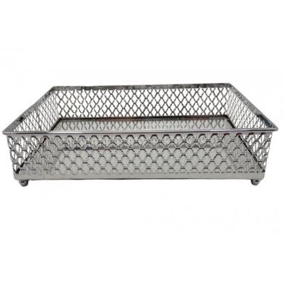 Bandeja de Metal Com Espelho Barcelona Prateada 21 cm - Lyor