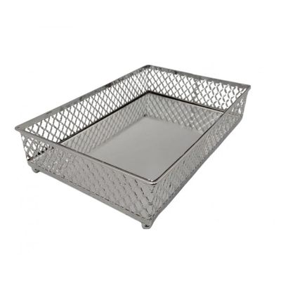 Bandeja de Metal Com Espelho Barcelona Prateada 21 cm - Lyor