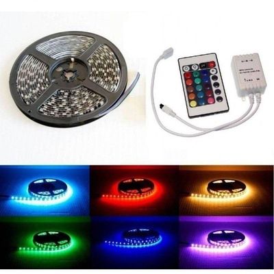 Fita Led Rgb 5 Metros Prova D'agua Com Controle E Fonte