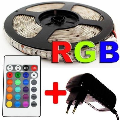 Fita Led Rgb 5 Metros Prova D'agua Com Controle E Fonte