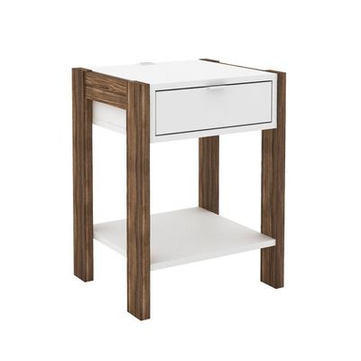 Mesa De Cabeceira Multimóveis Cr35003 Branca/Nogal
