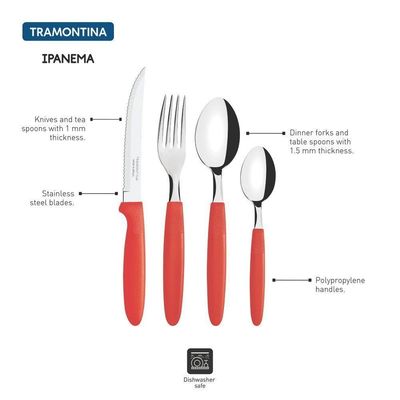 Faqueiro Tramontina Ipanema Lâminas Inox Vermelho Pote Plást