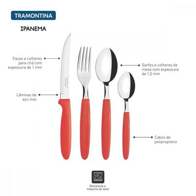 Faqueiro Tramontina Ipanema Lâminas Inox Vermelho Pote Plást