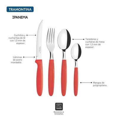 Faqueiro Tramontina Ipanema Lâminas Inox Vermelho Pote Plást