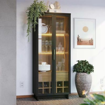 Buffet Vitoria E Cristaleira Preto Noce Milano Clb Preto Noc