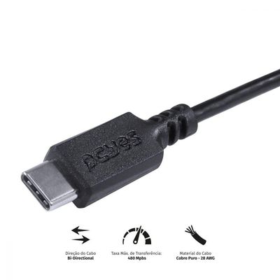 Cabo Para Celular Smartphones Usb Tipo C Para Micro Usb 2.0 1 Metro Preto - Pucmp-1
