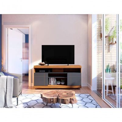 Rack Para Tv Com Portas Aurora Noce Preto
