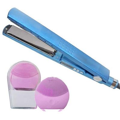 Kit 1 Prancha Nanotitanium + 1 Esponja Facial Rosa Bebê Nº5