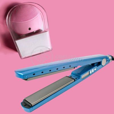 Kit 1 Prancha Nanotitanium + 1 Esponja Facial Rosa Bebê Nº6