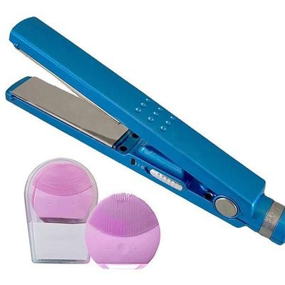 Kit 1 Prancha Nanotitanium + 1 Esponja Facial Rosa Bebê Nº24