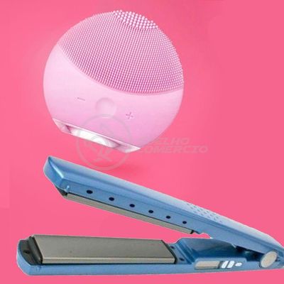 Kit 1 Prancha Nanotitanium + 1 Esponja Facial Rosa Bebê Nº36