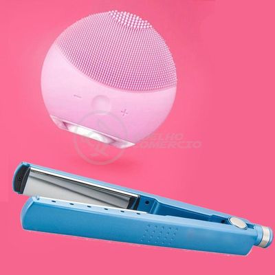 Kit 1 Prancha Nanotitanium + 1 Esponja Facial Rosa Bebê Nº36