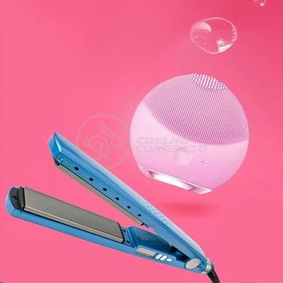 Kit 1 Prancha Nanotitanium + 1 Esponja Facial Rosa Bebê Nº31