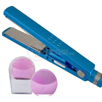 Kit 1 Prancha Nanotitanium + 1 Esponja Facial Rosa Bebê Nº25