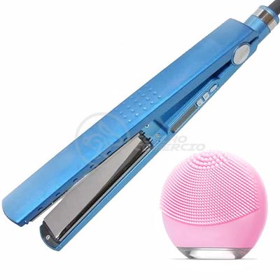 Kit 1 Prancha Nanotitanium + 1 Esponja Facial Rosa Bebê