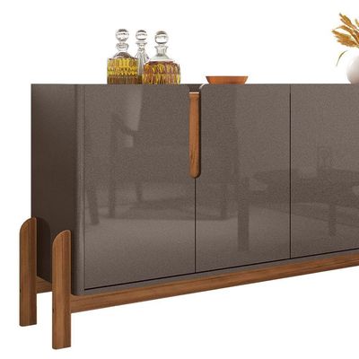 Aparador Buffet 4 Portas Belle 170 Cm Cinza Pérola E Cedro