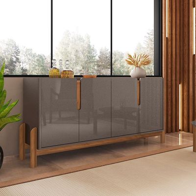 Aparador Buffet 4 Portas Belle 170 Cm Cinza Pérola E Cedro