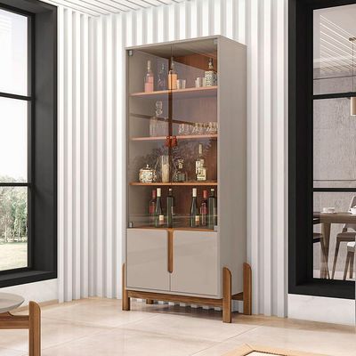 Cristaleira 02 Portas Lia 180 Cm Off White E Cedro - D'Rossi