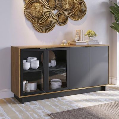 Buffet Bancada 4 Portas 160 Cm Vitoria Preto Noce Milano Clb