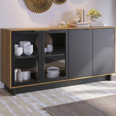 Buffet Bancada 4 Portas 160 Cm Vitoria Preto Noce Milano Clb
