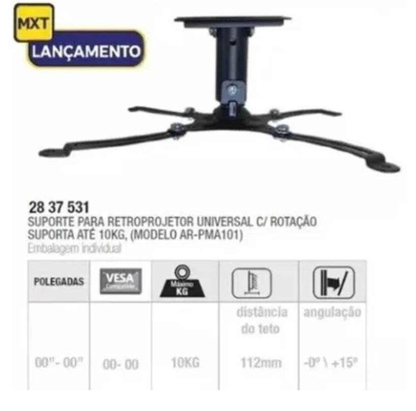 Suporte de Teto Universal Articulado para Projetor 112mm MXT Ar-Pma101