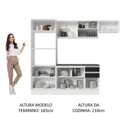 Armário De Cozinha Completa 100% Mdf 250cm 04 Branco/preto