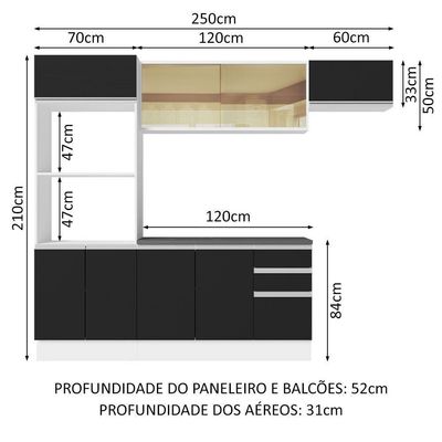 Armário De Cozinha Completa 100% Mdf 250cm 04 Branco/preto
