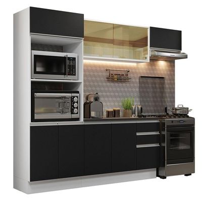 Armário De Cozinha Completa 100% Mdf 250cm 04 Branco/preto