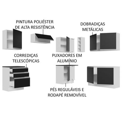 Armário De Cozinha Completa De Canto Mdf 409cm Branco preto
