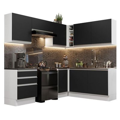 Armário De Cozinha Completa De Canto Mdf 409cm Branco preto