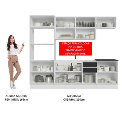 Armário De Cozinha Completa 100% Mdf 250cm 03 Branco/preto