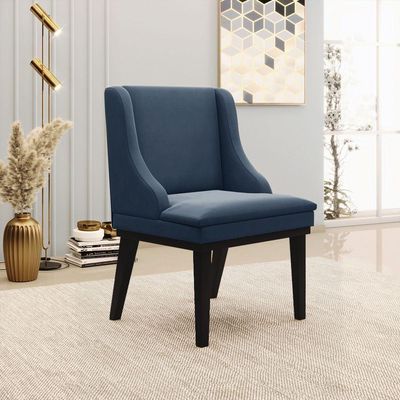 Cadeira De Jantar Liz Suede Base Madeira Preto Azul Marinho