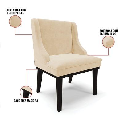 Cadeira De Jantar Liz Suede Base Fixa Madeira Preto Bege