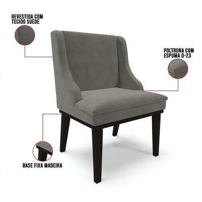 Cadeira De Jantar Liz Suede Base Fixa Madeira Preto Grafite