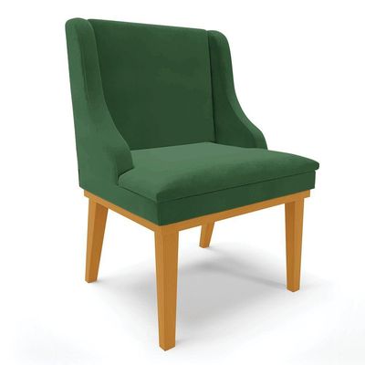 Cadeira De Jantar Veludo Verde Base Fixa Madeira Castanho