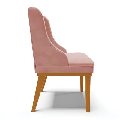 Cadeira De Jantar Veludo Base Fixa Madeira Castanho Cor Rose