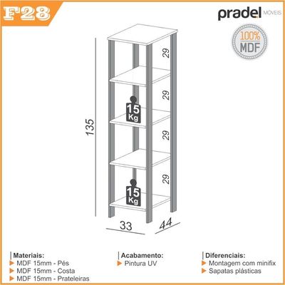 Estante 5 Prateleiras Industrial 33 X 44 X 135cm F28 Freijó/