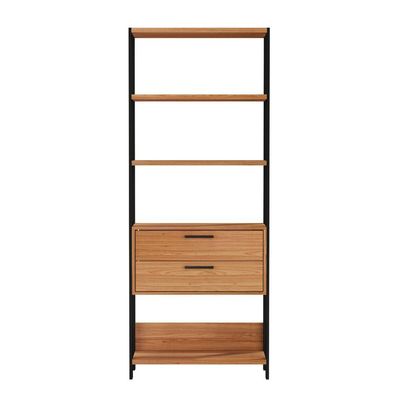 Estante 5 Prateleiras 2 Gavetas Freijó/Preto 73 X 32 X 185cm