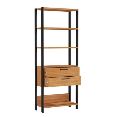 Estante 5 Prateleiras 2 Gavetas Freijó/Preto 73 X 32 X 185cm