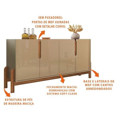 Aparador Buffet 4 Portas Belle 170 Cm Champagne E Cedro