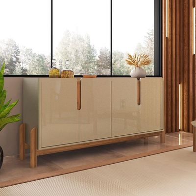 Aparador Buffet 4 Portas Belle 170 Cm Champagne E Cedro