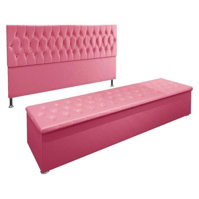 Kit Cabeceira e Calçadeira Baú King 1,95m Suede Rosa