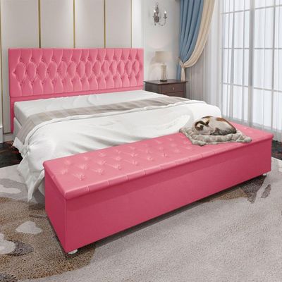 Kit Cabeceira e Calçadeira Baú King 1,95m Suede Rosa