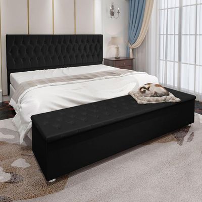 Kit Cabeceira e Calçadeira Baú King 1,95m Suede Preto