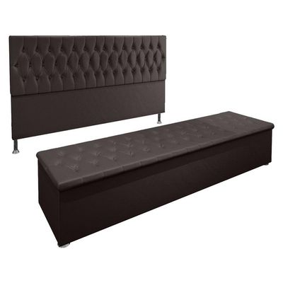 Kit Cabeceira e Calçadeira Baú King 1,95m Suede Marrom