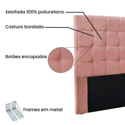 Cabeceira King 1,95m Verona Veludo Rosa