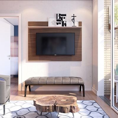 Painel Para Tv Até 47" 1 Prateleira Nogueira Real/Off White