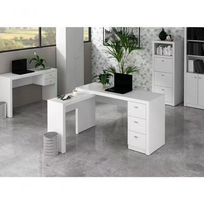 Escrivaninha De Canto Reversível Me4101 Branco Branco