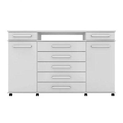 Comoda 07 Gavetas London Branco Com Rodizios Branco